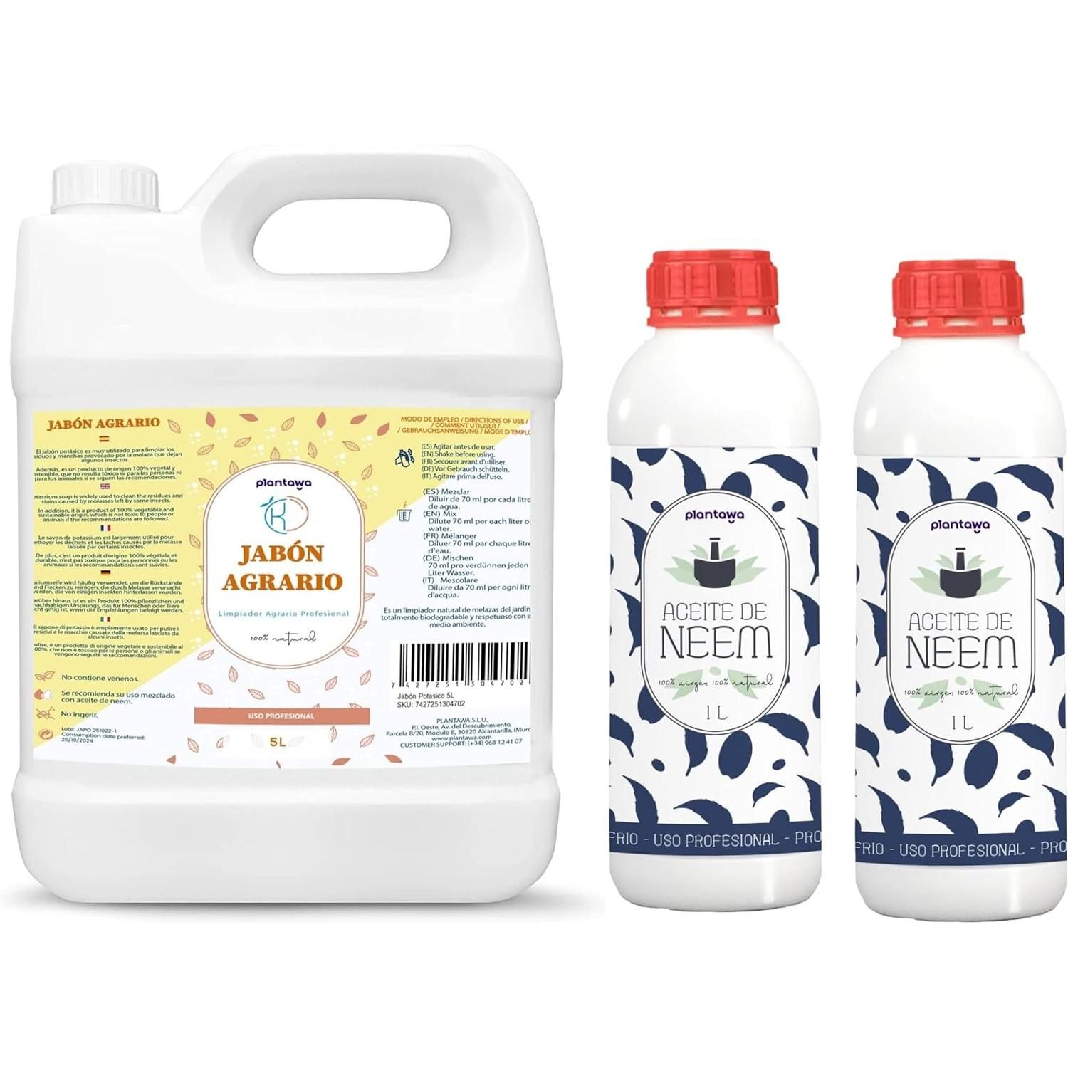 Plantawa Jabón Potásico 5L con Aceite de Neem 2x1L