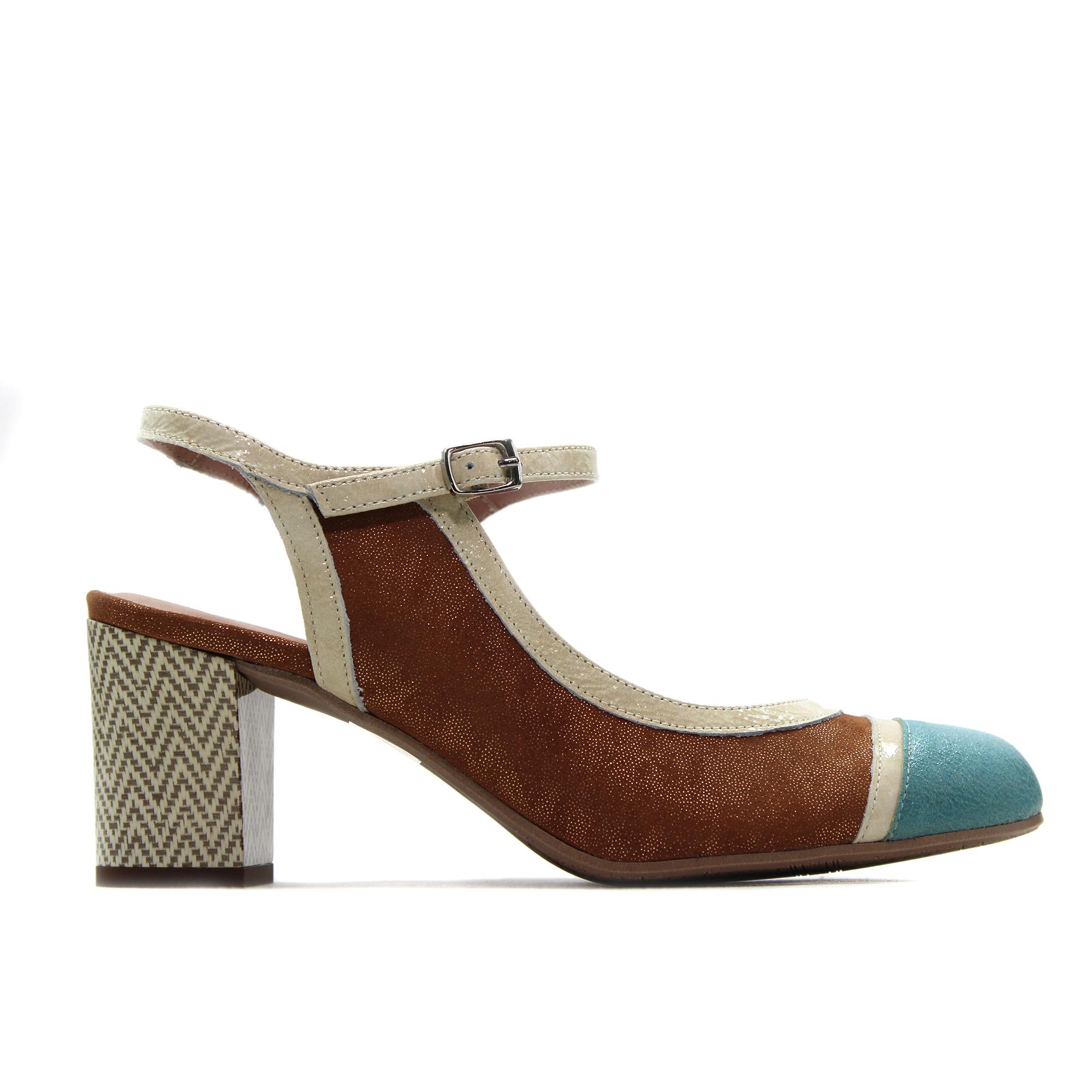 DORKING D9093PTCNA Zapato de piel con tacón cuadrado ancho,destalonado,salón,punta redonda,clásico para señora