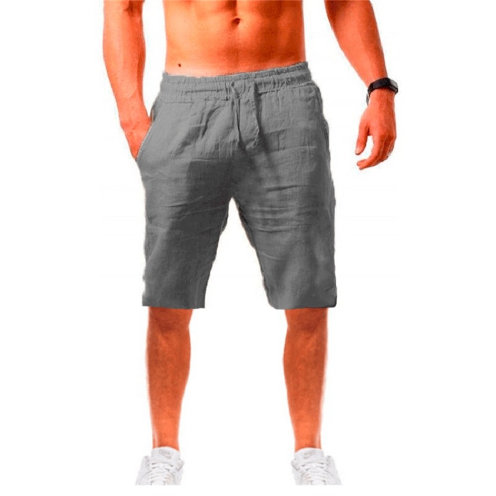 TK Nuevos Shorts De Algodón Y Lino Para Hombre Verano Transpirable Color Sólido Pantalones De Calle Fitness Con Cordones En La Cintura
