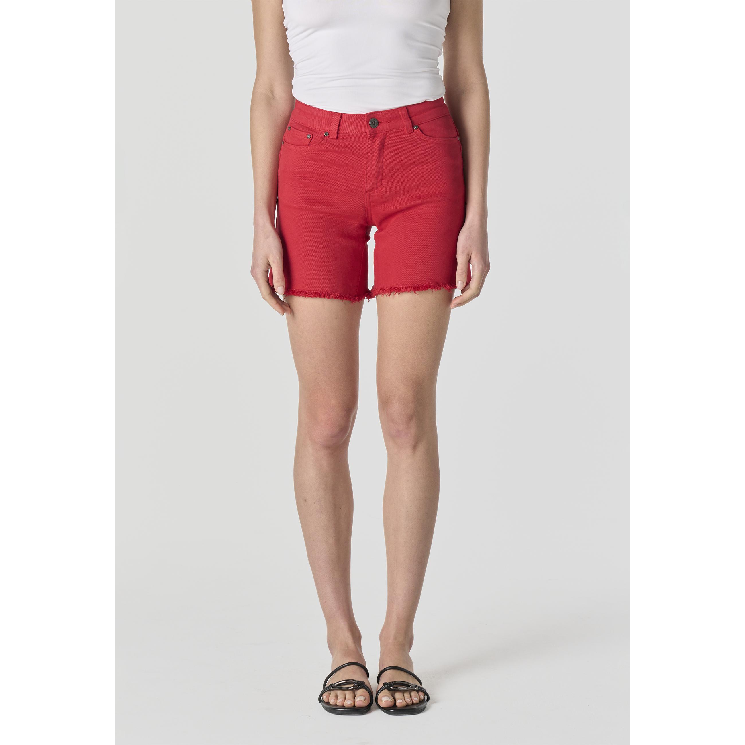 Koroshi - Pantalón corto mujer de algodón elástico 98% con bajo desflecado y cinco bolsillos para verano casual