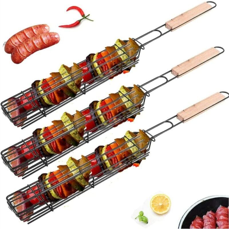 CA Cesta antiadherente para barbacoa, cestas para brochetas, brochetas para verduras o camarones (3 piezas)