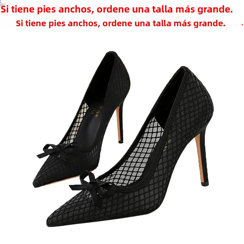 TK Zapatos De Mujer Elegantes Y Modernos Con Nudo De Mariposa En Malla Y Tacón Alto 9.5cm Para Fiestas Y Vestir Con Punta Puntiaguda Y Suela De Goma