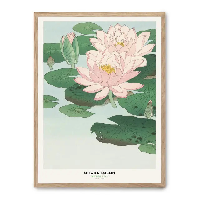 Cuadro water lily 30x40cm, Póster impreso en papel de primera calidad de 180gr, montado sobre marco de madera MDF acabado roble., Arte - Japonés