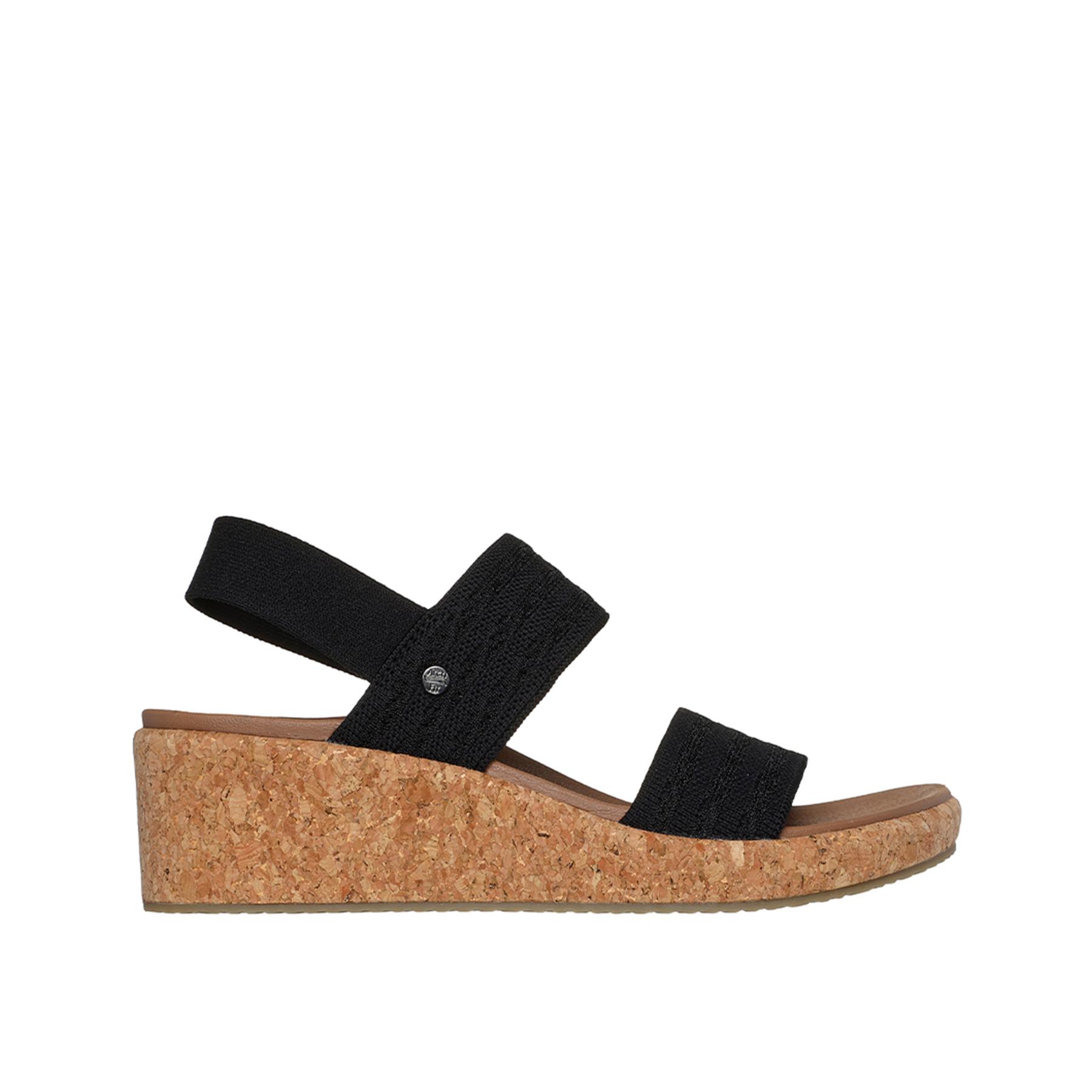 Skechers 119985_BLK Sandalias de cuña para mujer negras en textil 80158