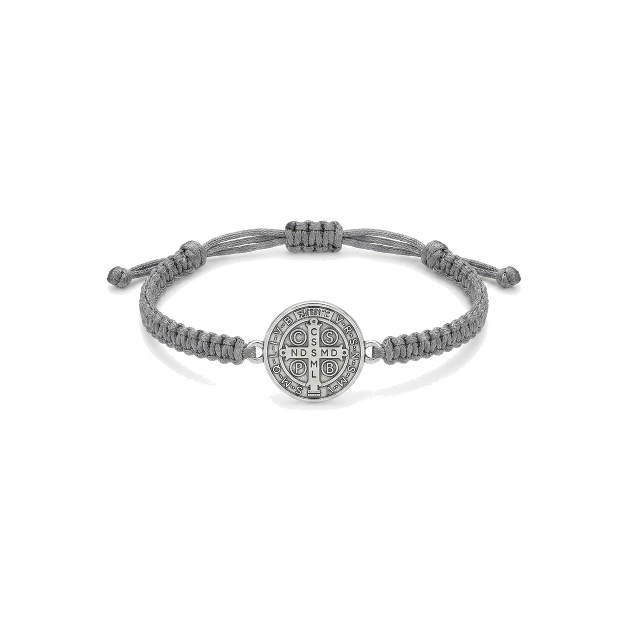 Pulsera Macramé De San Benito Con Medalla Bañada En Plata (Amuleto, Joya Religiosa, Regalo, Detalle) 4867