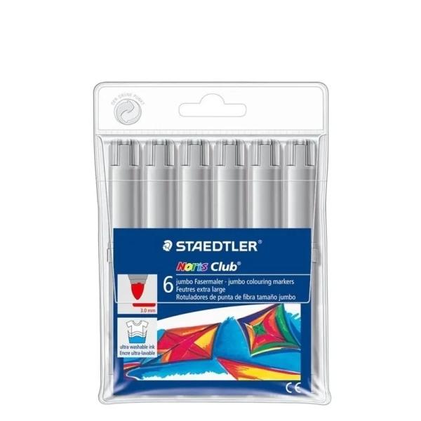 Staedtler noris jumbo 340 pack de 6 rotuladores jumbo - punta de fibra - trazo 3mm - tapa ventilada - color gris