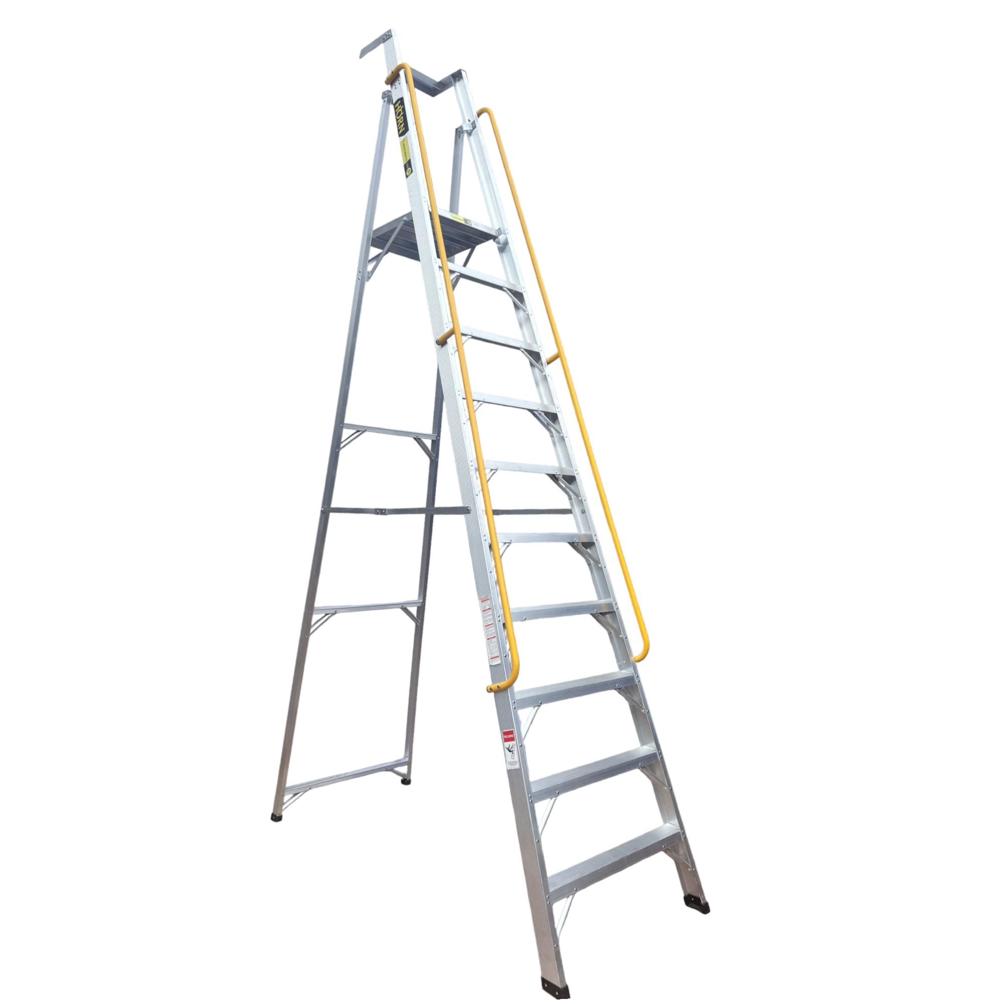 Escalera de Tijera con Plataforma en Aluminio Certificada 10 pasos (Longitud : 405 Cm, Ancho : 83 Cm,Alto 285 Cm.)