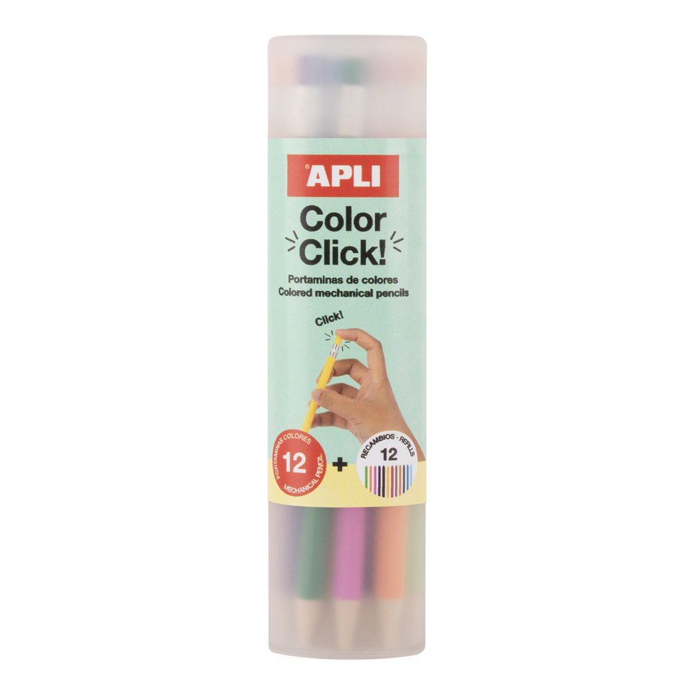 APLI ESTUCHE 12 PORTAMINAS COLOR CLICK+SACAPUNTAS+RECAMBIO 2 6MM PORTAMINAS