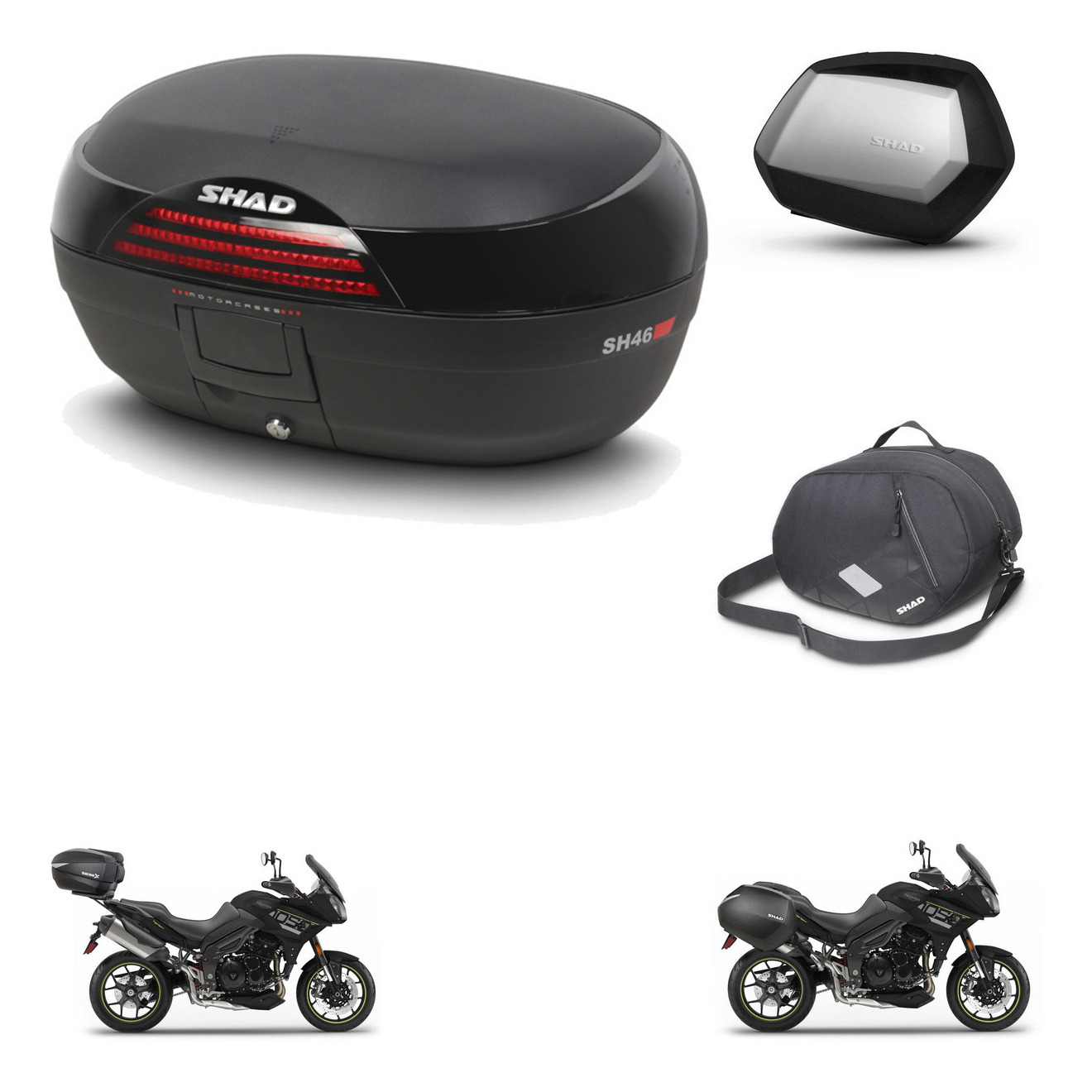 Maletas Laterales + Baul Trasero + Bolsa Interna + Herraje 3P + Herraje Montaje Sh46 Sh 46 New Model Sc Sh35 Premium KIT-265875