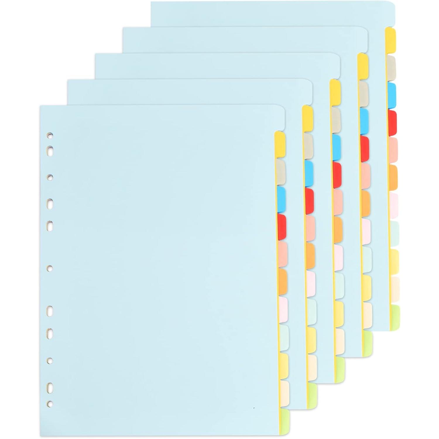 Separadores de Archivadores 5 Sets, Separador de Cartón A4 12 Posiciones Extra Anchos, 150gsm, Reciclados Indice para Carpetas con 12 Colores Pestañas, Carpeta Divisora para 2 o 4 Anillas Oficina