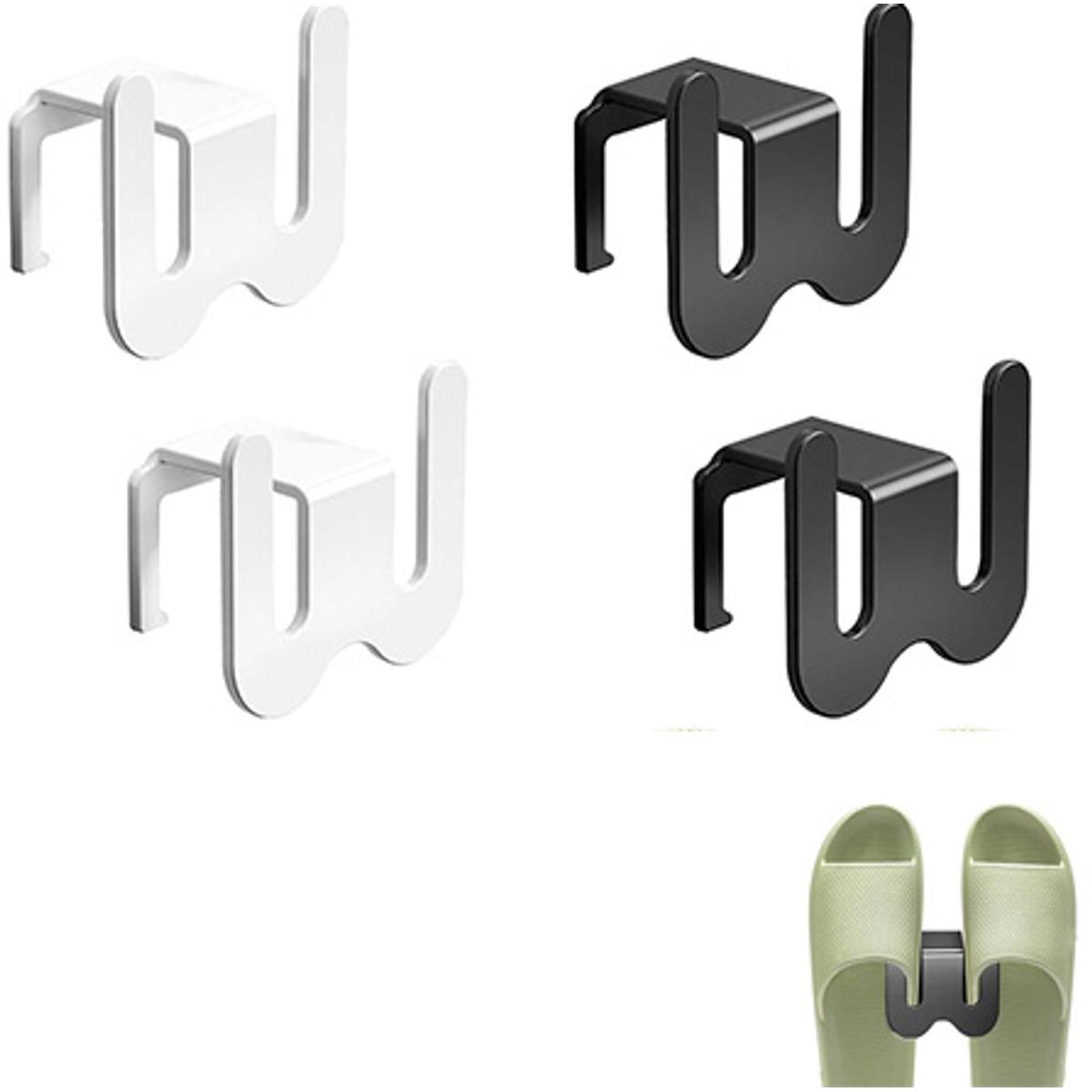 Zapatero de puerta de 4 piezas - Zapatero colgante - Zapatero autoadhesivo - Organizador de zapatos - Ganchos para zapatillas - Zapatero para baño - Zapatero colgante para dormitorios y salas de estar - Blanco y negro