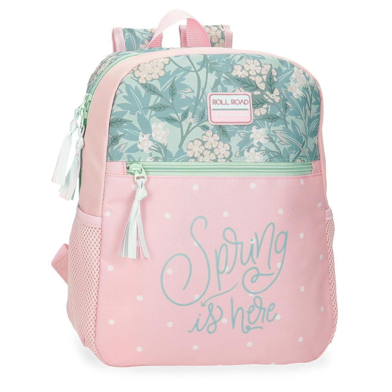 Mochila escolar Roll road Spring is here rosa claro