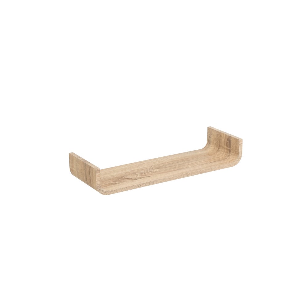 Estante de pared curvo de tablero laminado PVC roble claro de 60x20x10 cm Diseño decorativo a montar. Soporta 10 kg. Organiza objetos, aprovecha el espacio en la pared y aporta estilo. CasaSelección