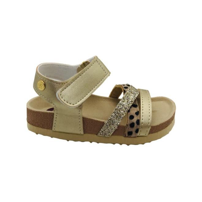 Sandalia Bio Niña Oro y Leopardo, Modelo Oriovac 78363 de Gioseppo | Estilo Chic con Metalizado y Glitter | Plantilla Bio Ergonómica para Comodidad y Postura Correcta | Ajuste Personalizado en Tobillo