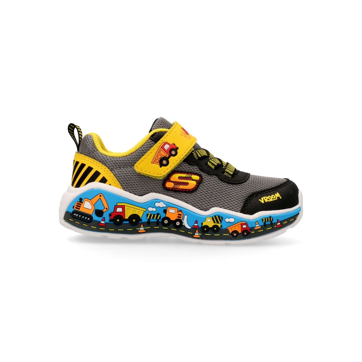 Skechers - Zapatillas deportivas Play Scene para niños, parte superior de malla y material sintético con cordones elásticos y correa ajustable en el empeine