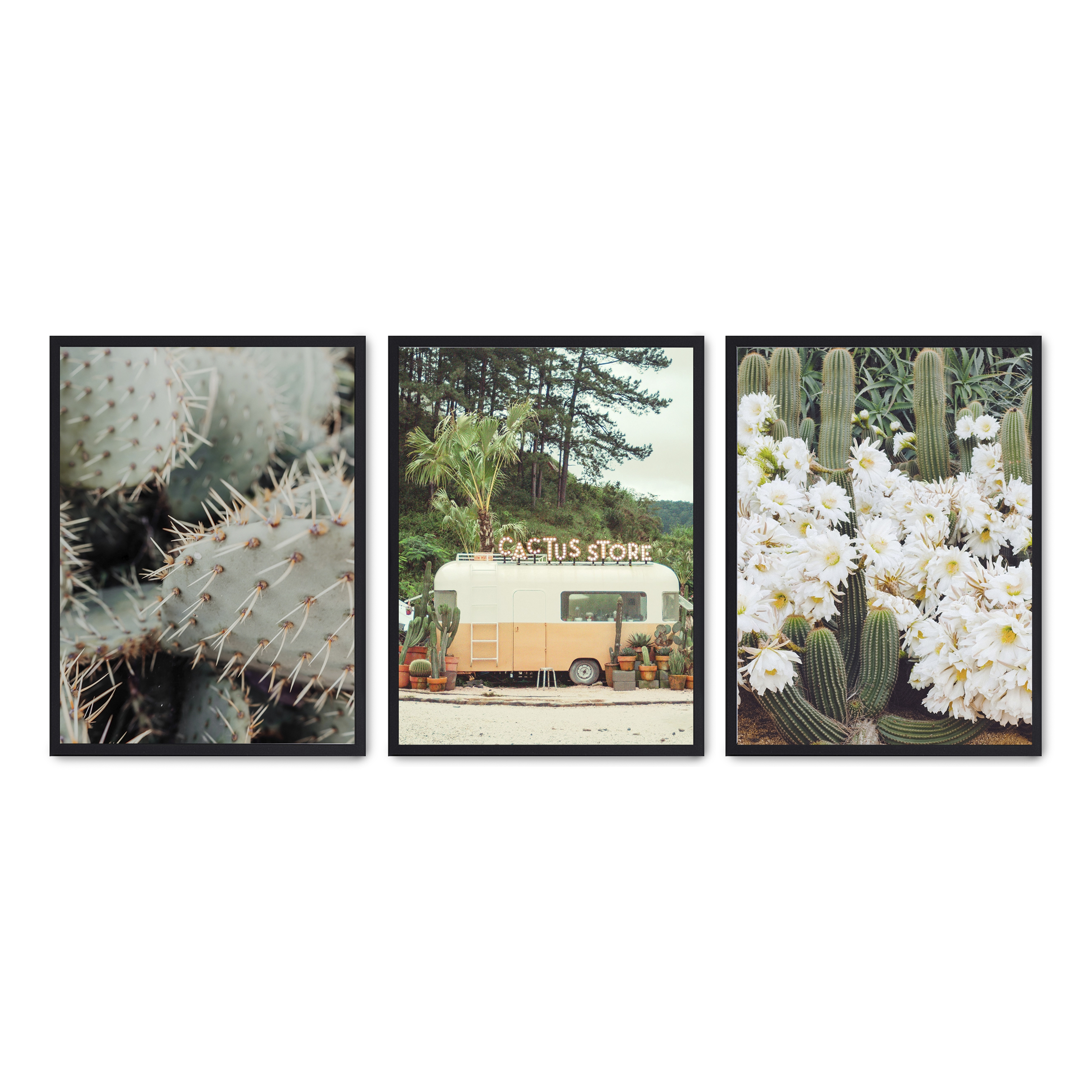 Set compuesto por tres cuadros con marco negro 30x40cm, Póster impreso en papel de calidad premium de 180gr, montado en marco de madera MDF con acabado en color negro, SETS