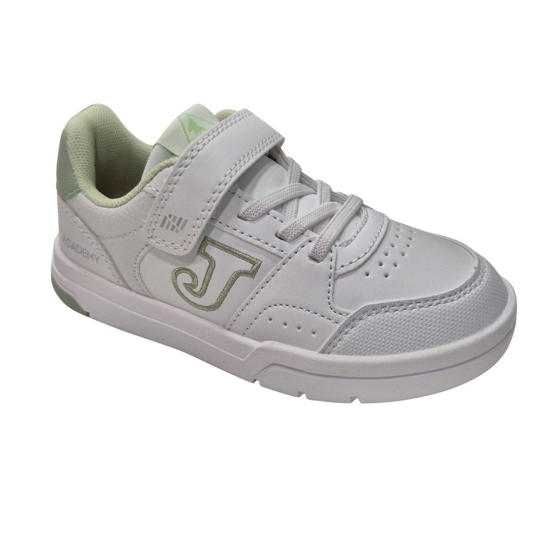 Zapatillas Deportivas Con Velcro Y Elasticos Para Niñas, Marca Joma, En Color Blanco Con Verde. Joma Academy