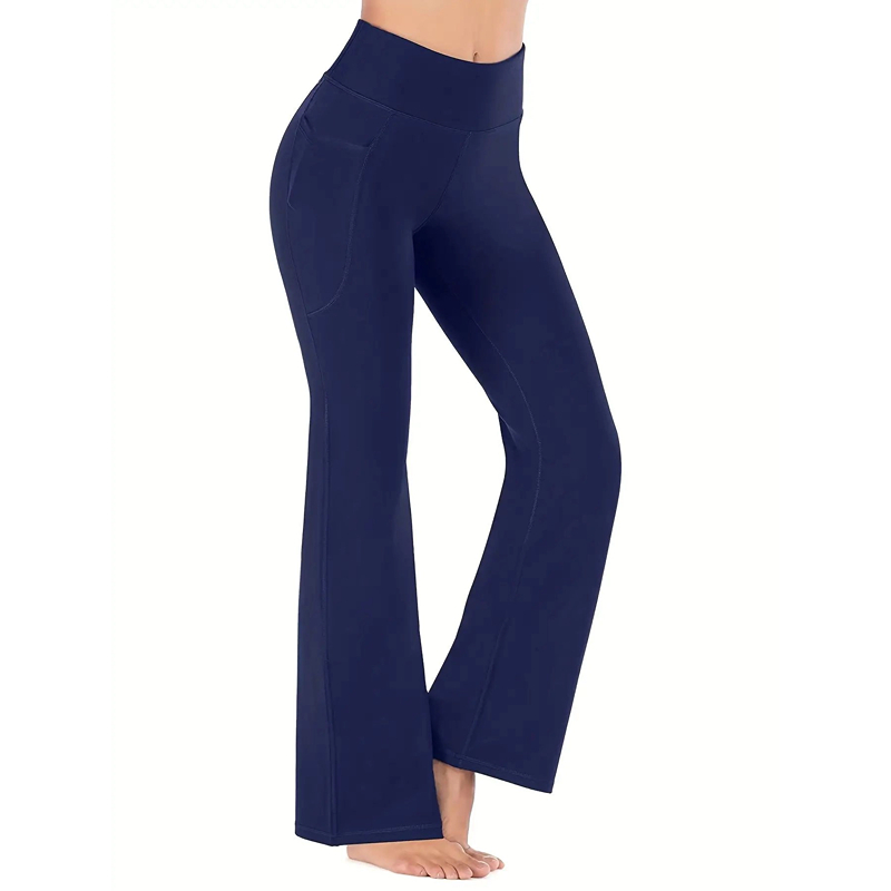 TK Pantalones De Yoga Para Mujer Con Bolsillos High Waist Flared Leg Fitness Casual Con Ajuste Para La Panza Pantalones Completo De Poliéster Y Spandex