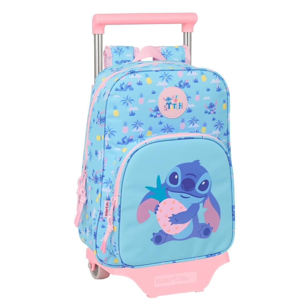 SAFTA | Mochila Escolar con Carro Evolution Stitch para Niño y Niña, Licencia Oficial Disney, Extraíble, Espalda y Tirantes Acolchados, Ruedas Silenciosas Talla Única, Cole