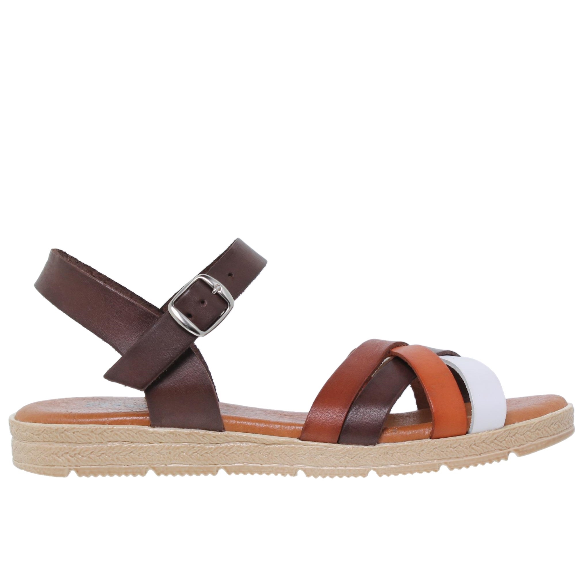Sandalia plana mujer piel multicuero - Blusandal 235BLU - Fabricada en España