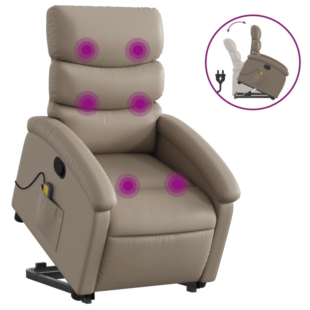 vidaXL Sillón reclinable masaje pie cuero artificial color capuchino