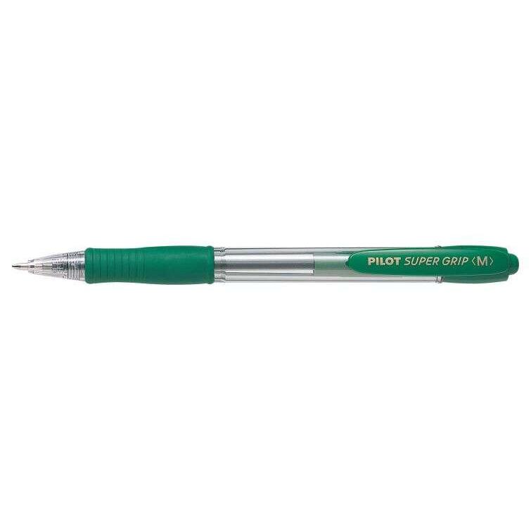 Pilot boligrafo de bola retractil supergrip - punta redonda 1.0mm - trazo 0.4mm - tinta de aceite - grip ergonomico - color verde (12 uds)