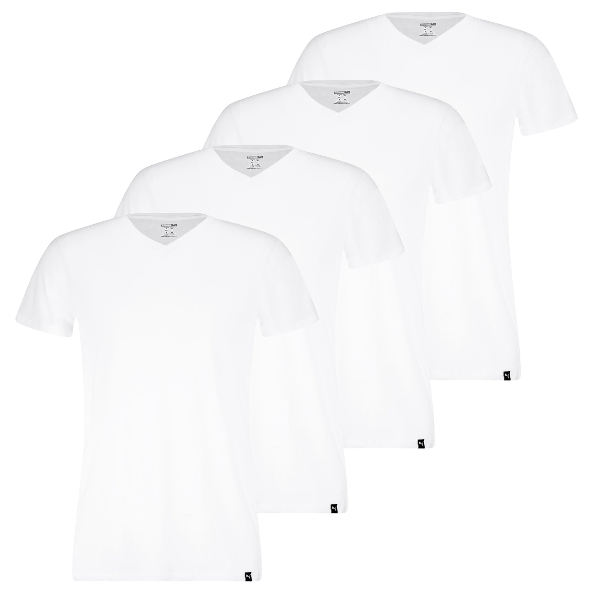 PUMA Camisetas para hombre, pack de 4 - Camiseta con cuello en V 4P, cuello en V, corte regular, algodón, liso V-Neck Tee 4P