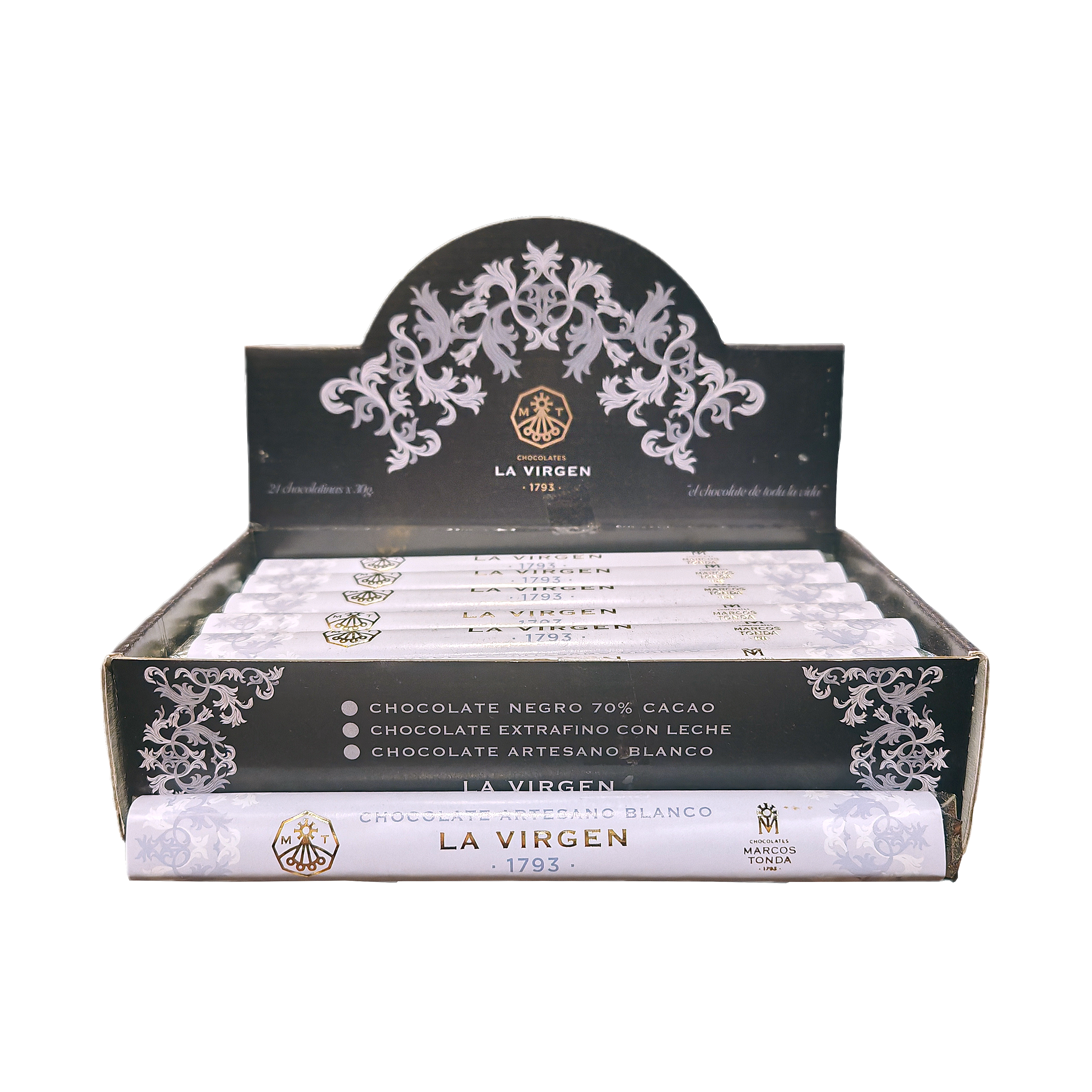 Chocolate artesano blanco de Chocolates Marcos Tonda (Caja de 21 unidades de 30g)