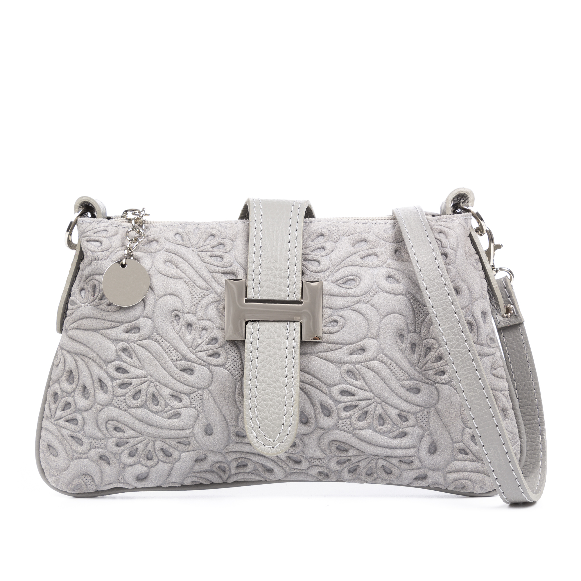 Firenze Artegiani. Allerona Bolso de mano Mujer. Piel auténtica Gamuza Grabado Fantasía. Made in Italy. Vera Pelle Italiana.