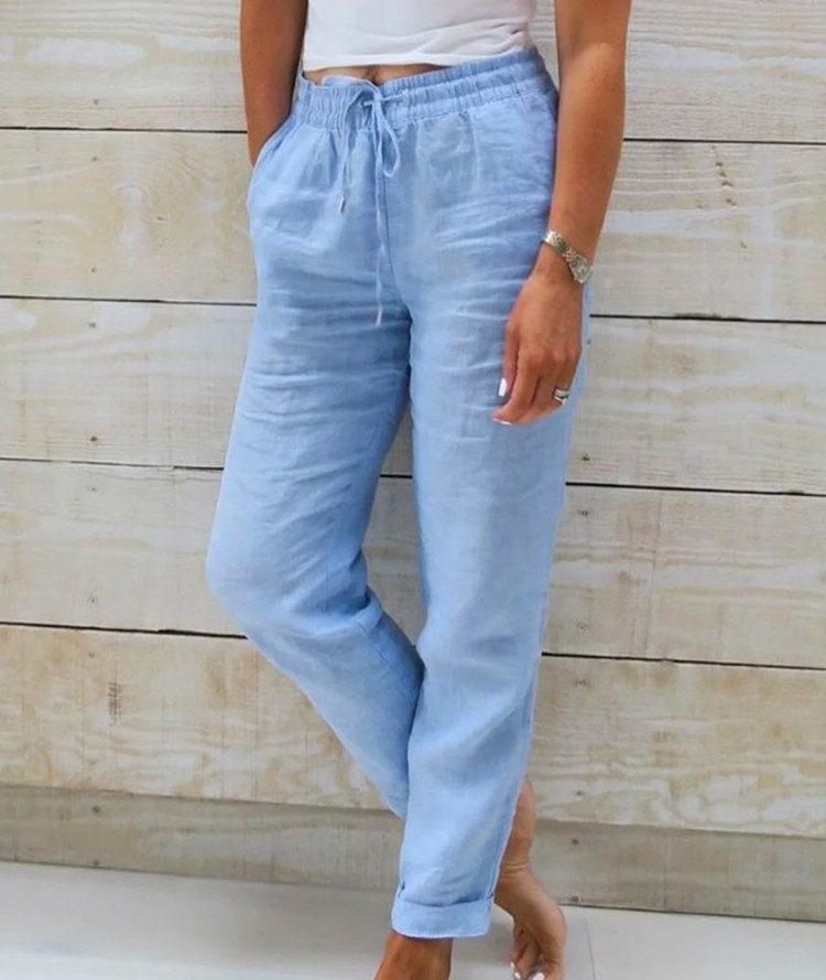 OmHom Pantalones De Verano Para Mujer Algodón Y Lino Cintura Alta Ajustables Casuales Streetwear Solido Pantalones Lánguidos Sueltos