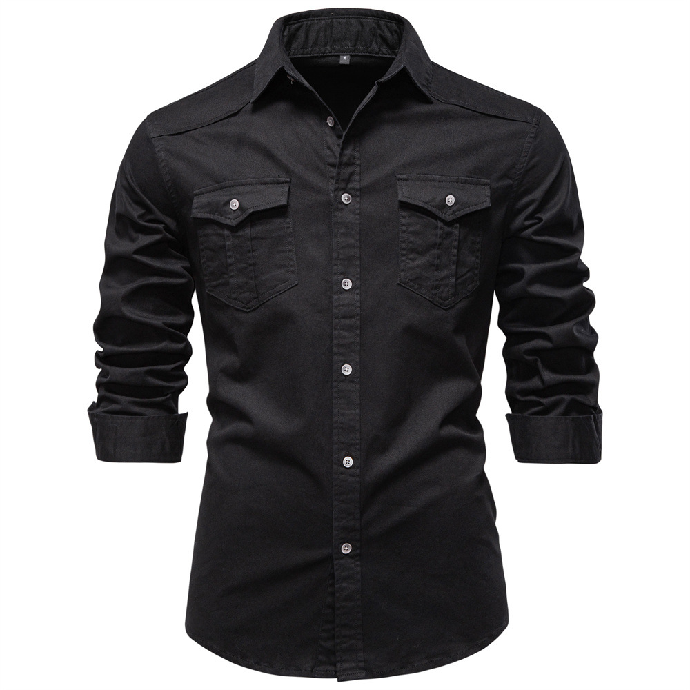 TK Camisa vaquera de hombre, informal, de color liso, manga larga.