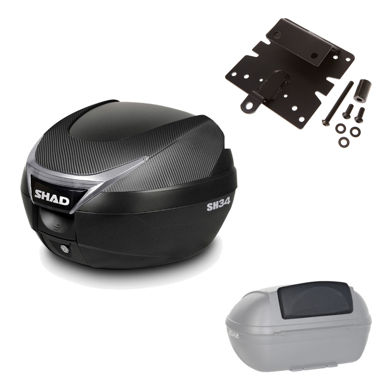 Baul Trasero + Herraje Montaje + Respaldo De Pasajero Sh34 Carbon KIT-184798