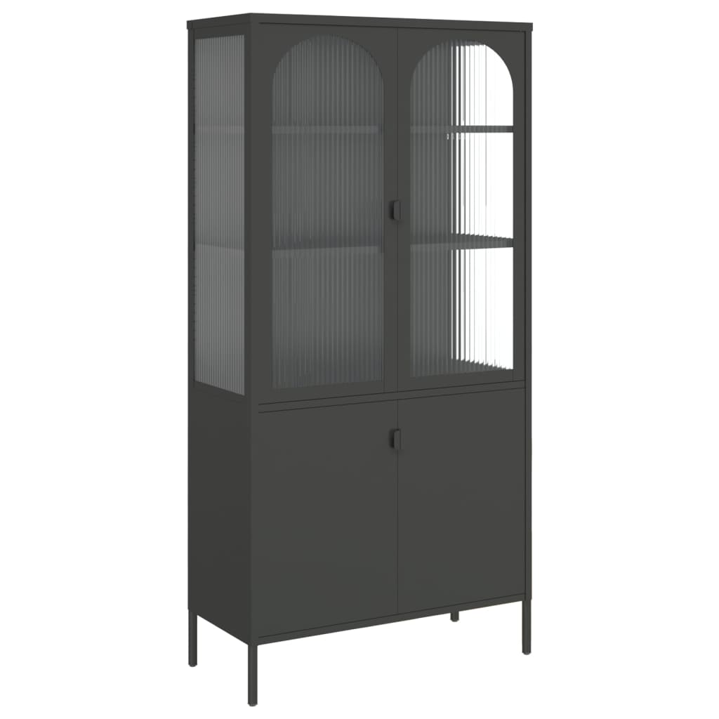 vidaXL Aparador alto vidrio y acero negro 90x40x180 cm