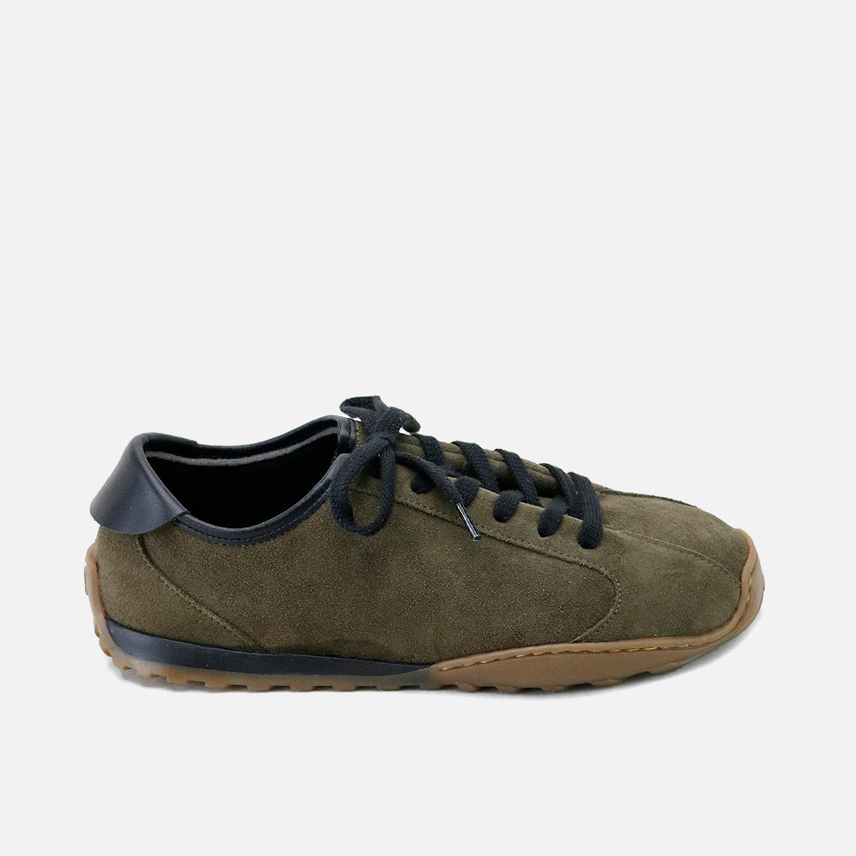 Zapatillas barefoot de piel serraje velour army con cordones Eli Soft | Eli 1957