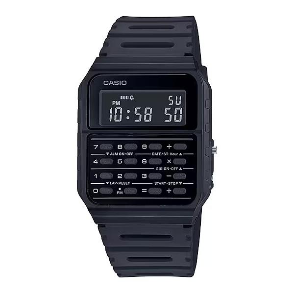 Casio - Reloj digital CA-53WF-1BEF con calculadora integrada de 8 dígitos, cronómetro de 1/100 s y hora mundial para hombre, estilo retro años 80, resistente al agua y batería hasta 5 años