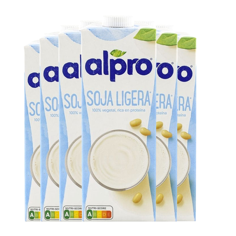 Bebida de soja ligera Alpro 100% vegetal 1 litro pack 6 bricks