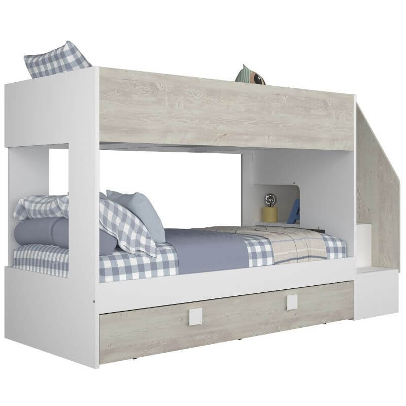 MOBELCENTER - Litera Con Cama Nido Reversible Easy Blanco y Cascina, escalera segura, reversible, 242x97x150cm(1602)
