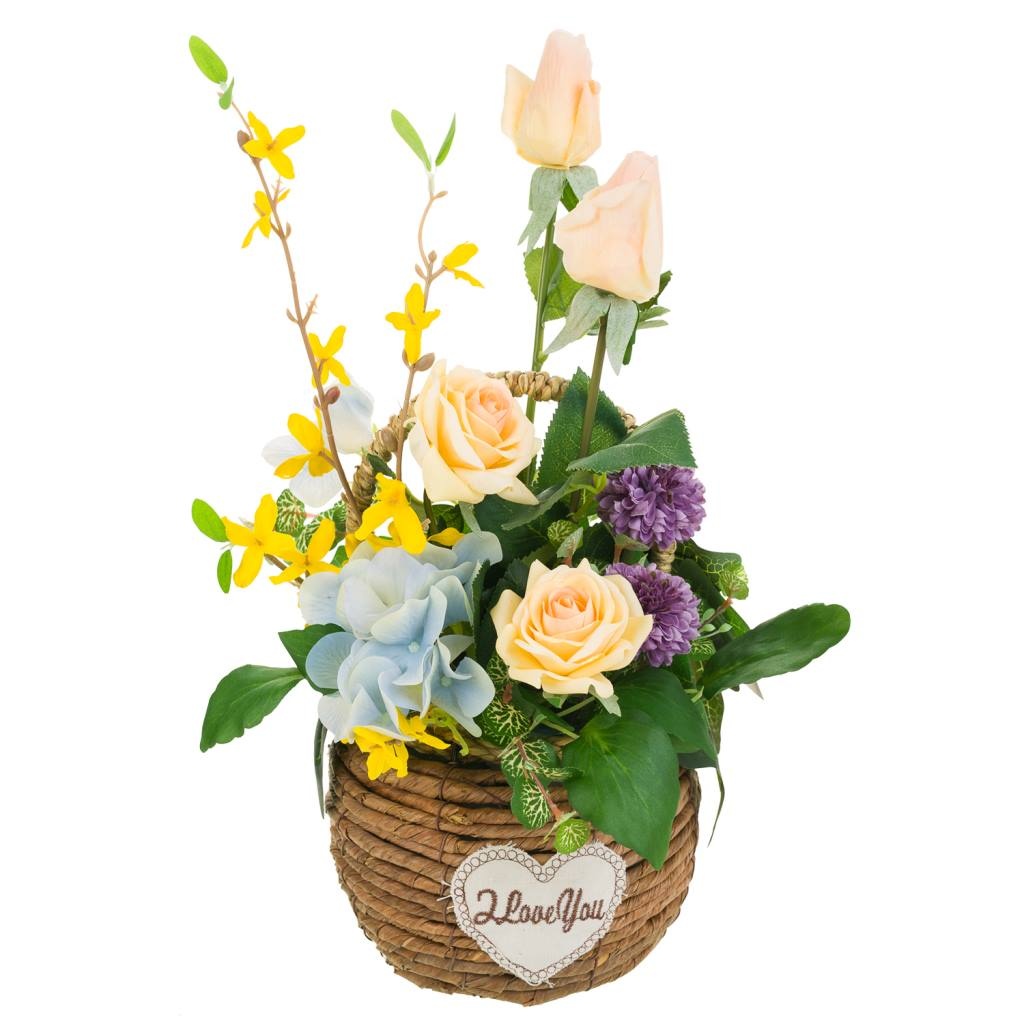 Wonderlust Deco - Cesta de cuerda con ramo de flores 24x23x48 Multicolor 24x23x48h cm