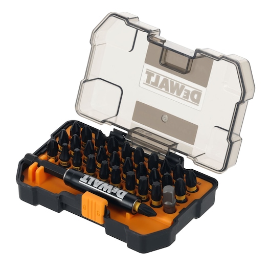 DEWALT DT70900T-QZ - Juego de 32 piezas edición McLaren: 30 puntas de 25mm FLEXTORQ con portapuntas magnético de impacto y adaptador de 1/4