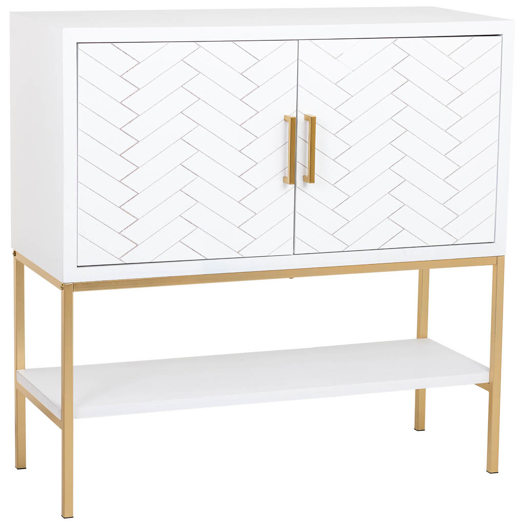 Aparador 2 puertas madera y metal blanco y dorado Medidas: 40x100x100cm