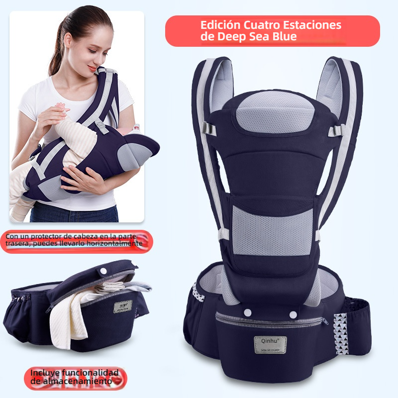 Portabebés Multifuncional con Asiento de Cadera — Plegable y Guardable, se Puede Llevar al Bebé Horizontalmente o en la Espalda, Cómodo y Práctico para Paseos
