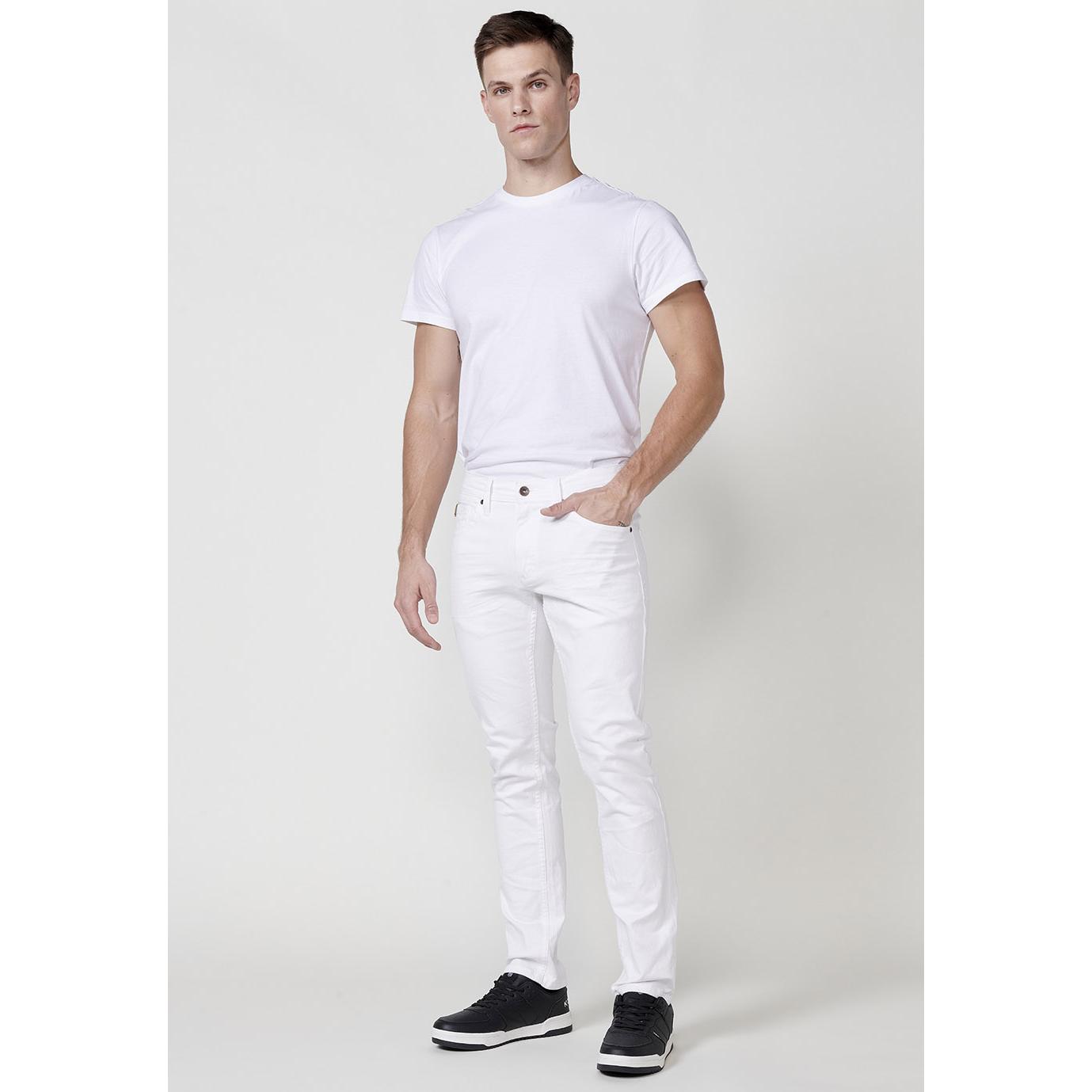 Koroshi - Pantalón hombre slim de cinco bolsillos en algodón con elastano, versátil para looks casuales y semi-formales, color blanco