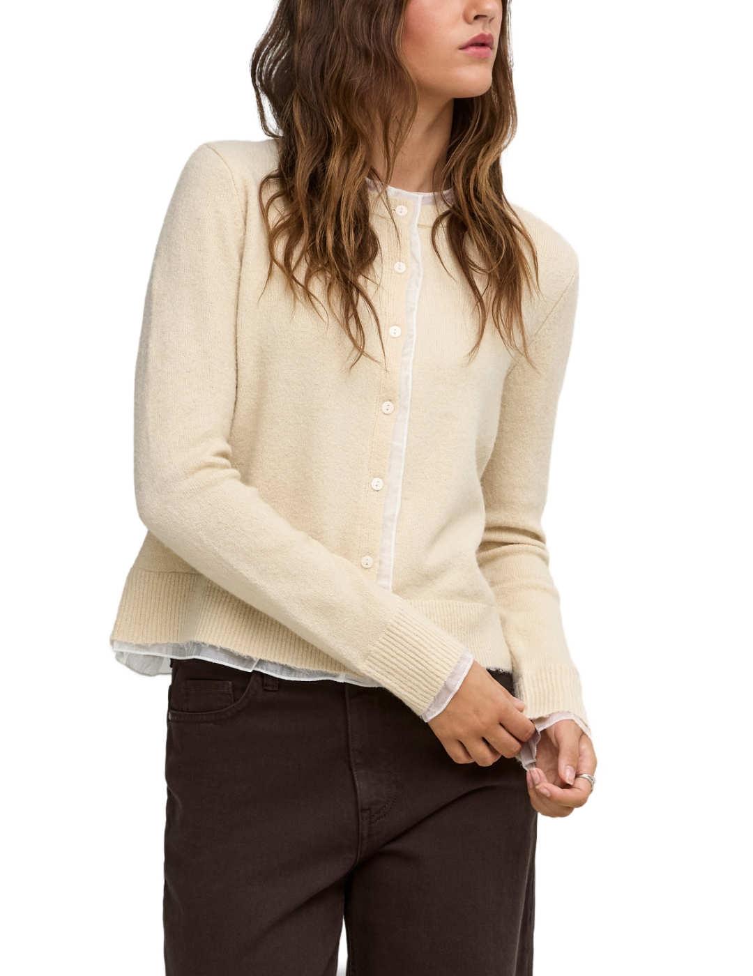 Chaqueta cárdigan Only Rise beige y blanco para mujer