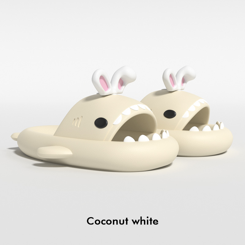 CA Pantuflas de tiburón con orejas de conejo lindas de segunda generación con suela gruesa para mujer, sandalias antideslizantes para el baño en casa y al aire libre para niñas.