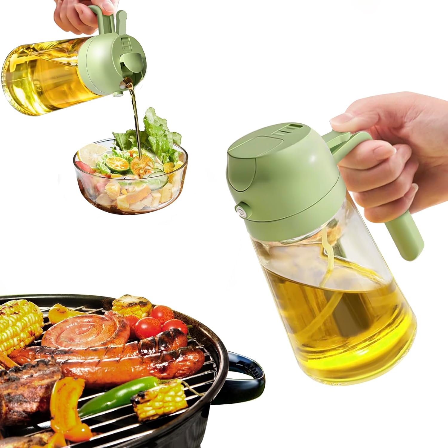 TK Pulverizador de aceite de cocina, botella dispensadora de aceite de oliva de cocina 2 en 1, botella de aceite de 470 ml