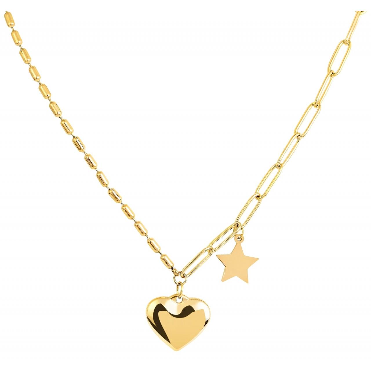 Akzent® Collar Colgante Coração Estrela Dourado em Aço Inoxidável - 0381