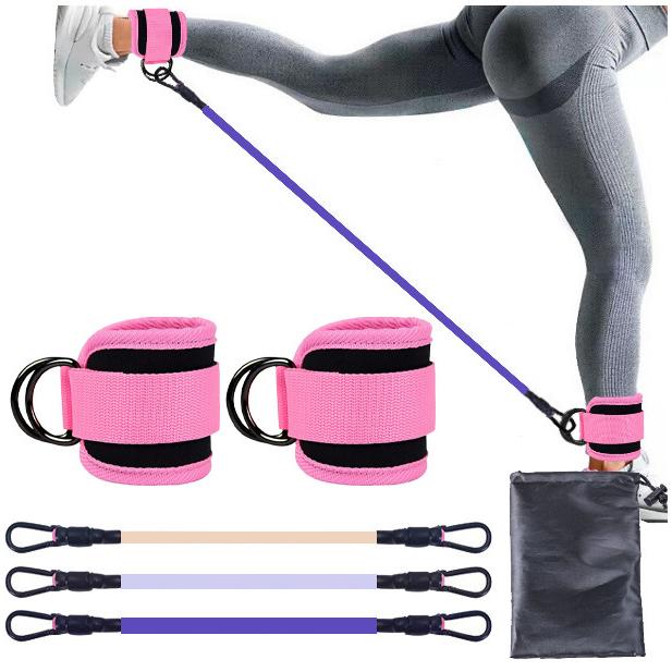 Juego de bandas de resistencia para tobillo, banda de tubo de tobillo con ajustable, 60 libras, tres bandas de resistencia diferentes, ejercicios de retroceso y glúteos, bandas de resistencia para piernas con correa de tobillo para mujeres y hombres