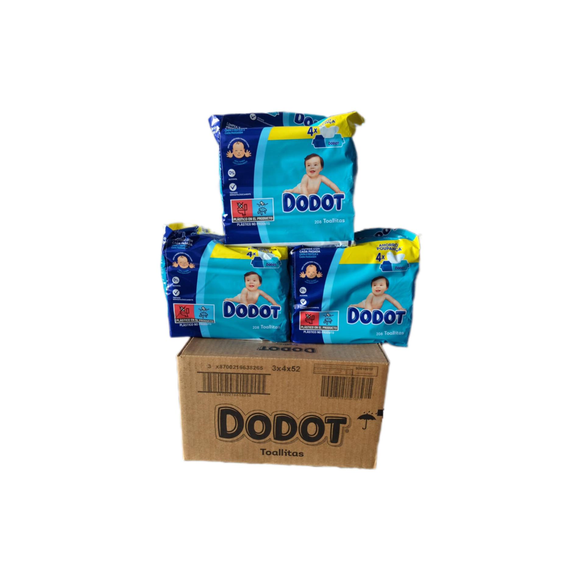 Dodot Toallitas 0% Alcohol para Bebe 12 Pack de 52 Unids= 624 Unds Ideal para Cuidado Infantil