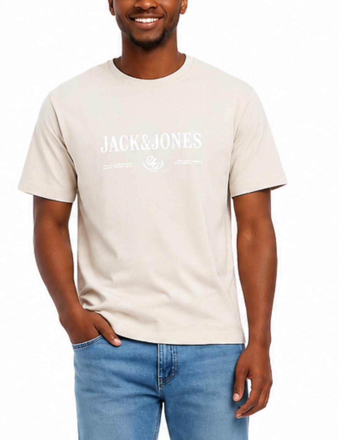 Camiseta Jack&Jones Frederiksberg beige manga corta hombre