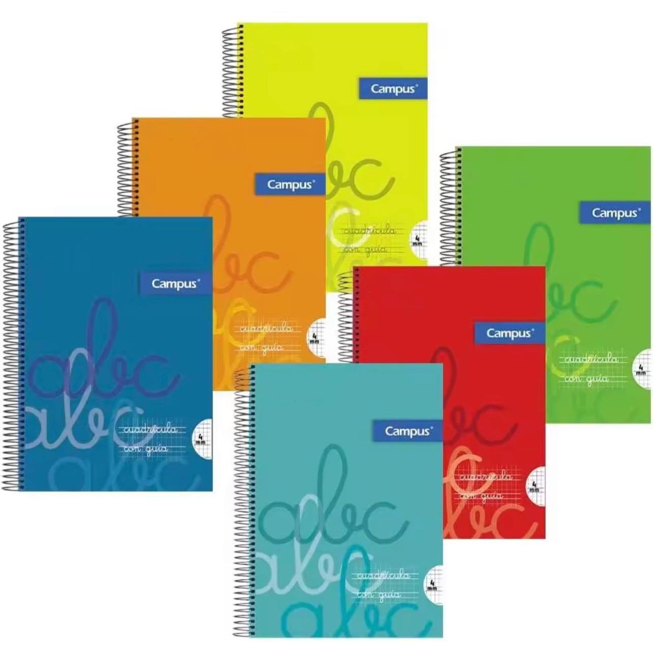 Campus - Cuadernos A4 Cuadrícula Pauta 4x4mm y 3x3mm , Tapa Dura, 80 hojas, Pack de 6 blocs perfectos para uso escolar, aprender a escribir y hogar, Colores Surtidos (6 unidades)